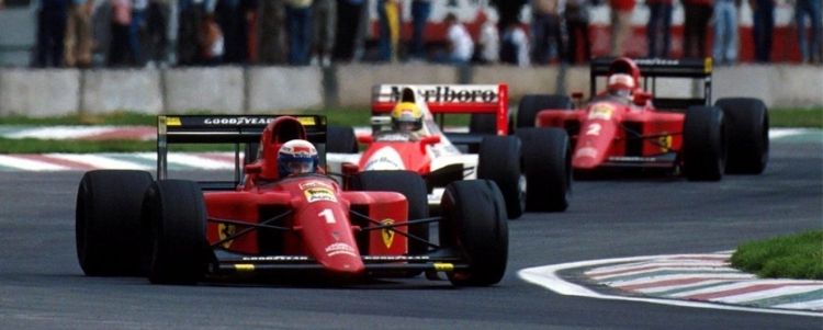 GP de Mexico en 1990 AlainProst Ayrton Sennay Nigel Mansell